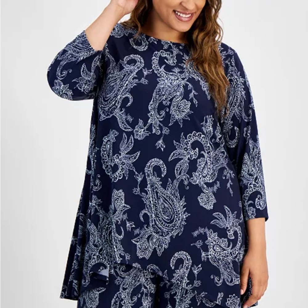 JM Collection Plus Size Paisley-Print Swing Top- New